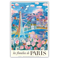 The Flowers of Paris France (Les floralies de Paris) - Eiffel Tower - Vintage Travel Poster by Raoul Dufy c.1959s - Master Art Print (Unframed) 13in x 19in