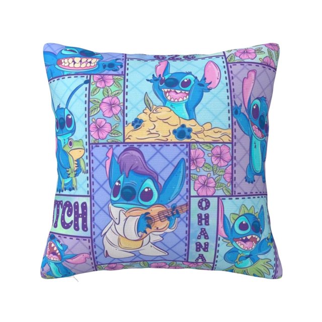 Funda de almohada decorativa con dibujos animados de Stitch, para decoración del hogar y el sofá, elige una funda de cojín de temporada feliz de 24 x 24 pulgadas
