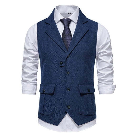 SWSMCLT Men's Cotton Sleeveless Suit Vest Single Breasted Waistcoat Business Formal Notch Collar Navy 40