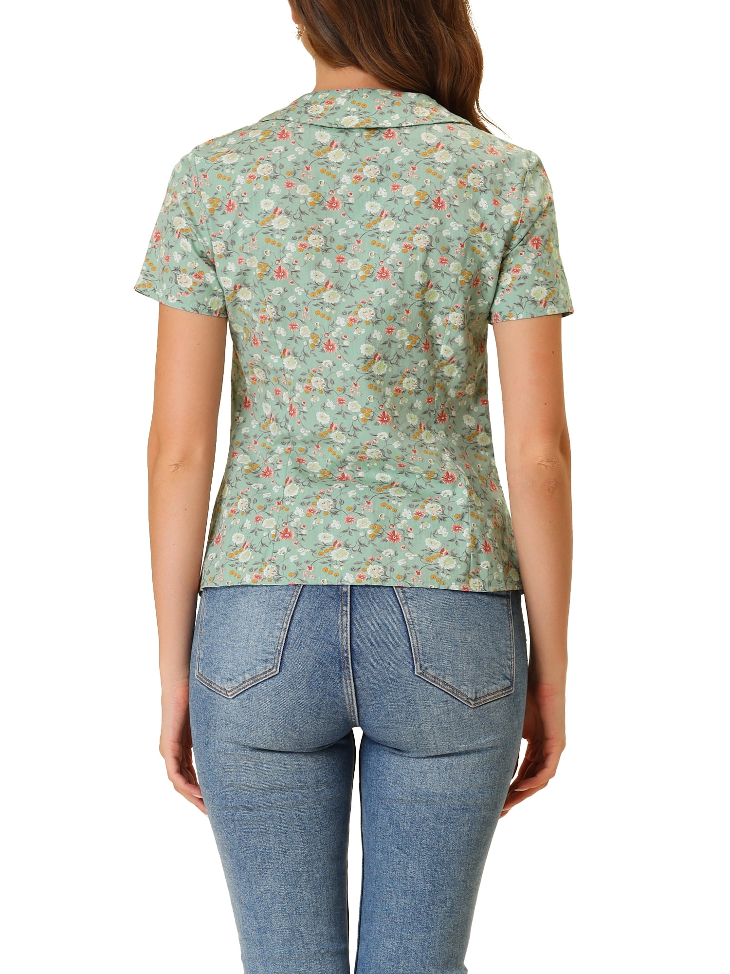DARING DIVA Women's Retro Peter Pan Collar Button Front Blouse XL Green