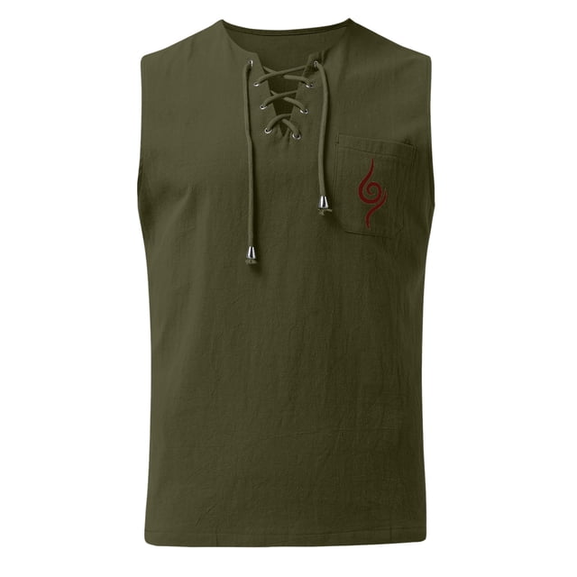 Tank Top for Men, Men Summer Drawstring Pocket Solid Color Printed Sleeveless Tank Top Casual Shirt