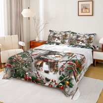 Homewish Funny Xmas Sonwman Twin Sheet Sets for Teen, Merry Christmas Twin Fitted Sheet, Rustic Lodge Cabin Flat Sheet, Super Cozy Room Decor, 3 Pieces