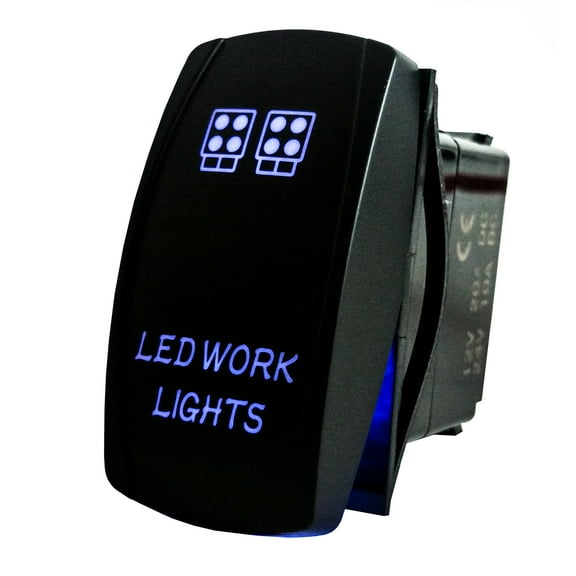 Work Light On/Off Rocker Switch 5-Pin SPST OZ-USA® Laser Etch Blue LED for Truck SUV Offroad UTV Can-Am RZR