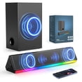 thumbnail image 1 of Barra de Sonido de 110 W para TV, 2.1 Canales con Subwoofer, Conexión HDMI/Bluetooth 5.3/Auxiliar/Óptica, Altavoces con Cable e Inalámbricos con Retroiluminación Colorida, BT109, 1 of 9