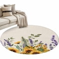 thumbnail image 2 of Area Rug 36in, Spring Sunflowers Lavender Floor Carpet Living Room Rug, Vintage Plants on Linen Non-Slip Welcome Mat Indoor Rugs for Bedroom Dining Room, 2 of 9