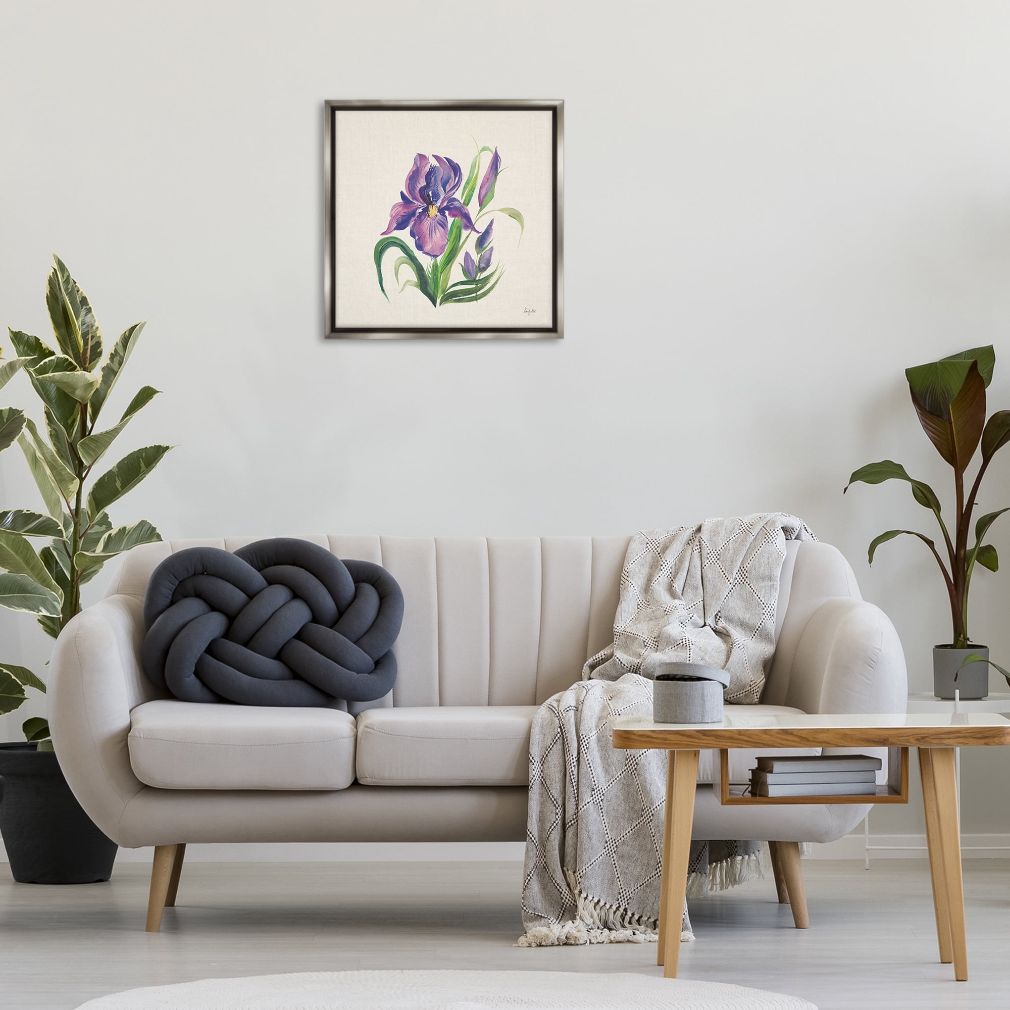 Stupell Industries Purple Iris Flower Botanical & Floral Painting Gray Floater Framed Art Print Wall Art, 25 x 25