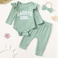 thumbnail image 2 of masbird Baby Girl Clothes 0-24M Newborn Girls Outfits Lace Romper+Floral Pants+Cute Bow Headband Infant Babys 3Pcs Set,Green,9-12 M, 2 of 8