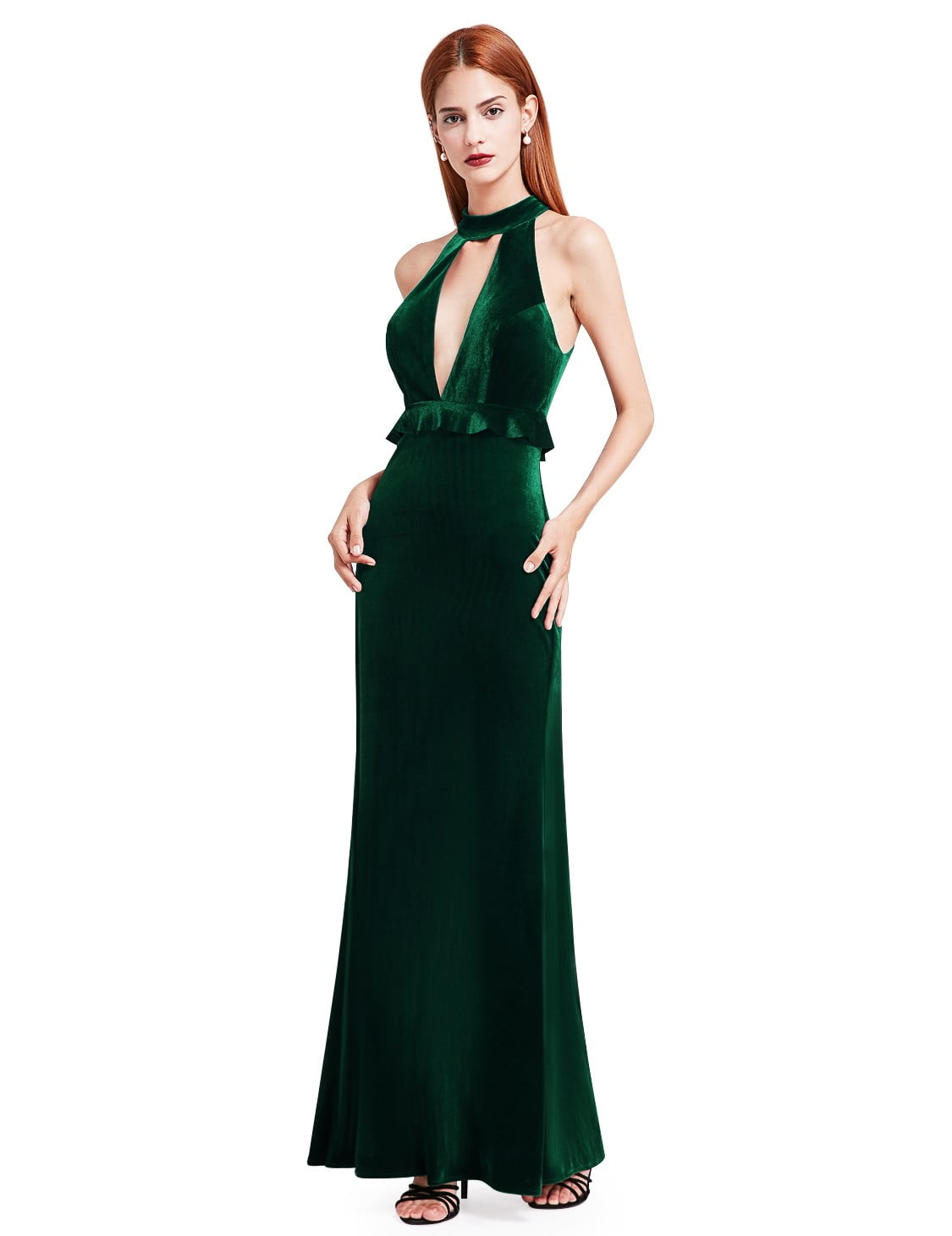 green velvet halter neck dress