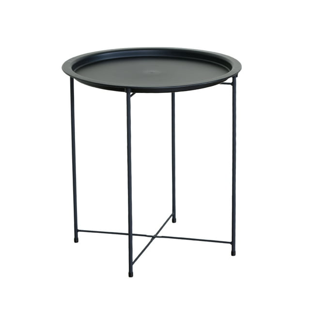 Ilios Innova | Mesa auxiliar lateral redonda minimalista negra, lateral, ligera y compacta de metal. Ideal para colocar plantas o accesorios.
