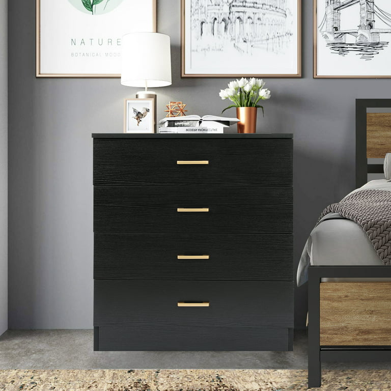 Segmart Black 4 Drawer Dresser for Small Space, Wood Storage Cabinet for Living Room, Chest of Drawers with Metal Handle for Bedroom, Infant Unisex