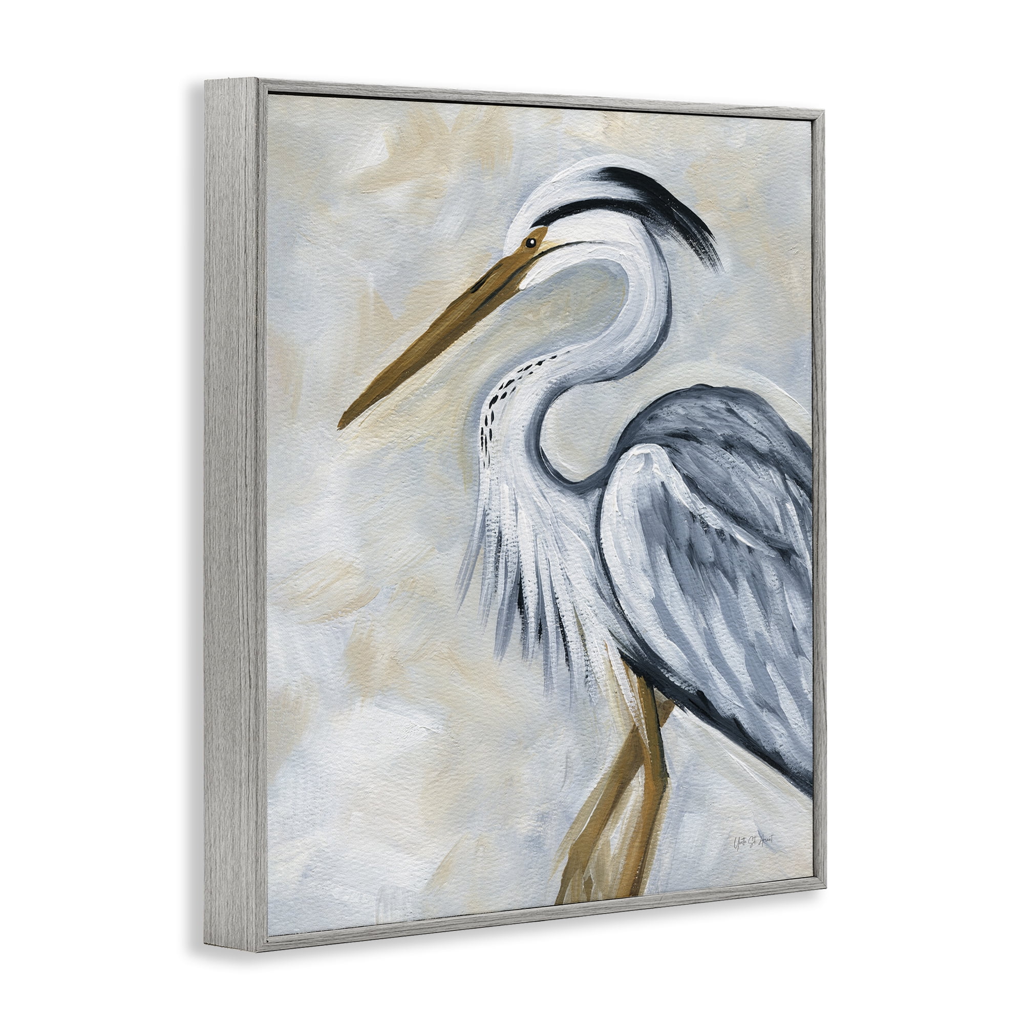 Stupell Industries Muted Blue Heron Animals & Insects Painting Gray Framed Art Print Wall Art, 11 x 14