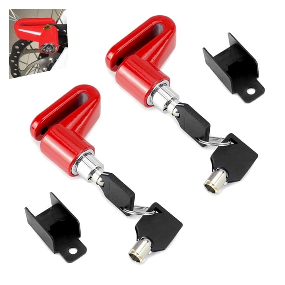 2 PCS Motorcycle Disc Brake Lock, Anti-Theft Safety Wheel Brake Lock with Keys, Heavy Duty Waterproof Disc Locks, Universal Anti-Theft Safety Accessories for Motorcycles Bikes Scooters (Red)