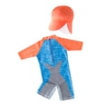 thumbnail image 2 of Kid Boys Chic Animals Printed One-Piece Rash Guard with Sun Hat 2pcs Swimsuit Pool Beach Bathing Suit (Orange Shark, 5), 2 of 5