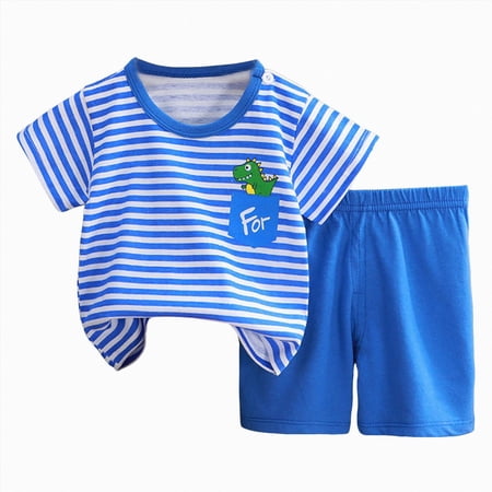 Gubotare Toddler Boy Clothes Cartoon Cotton Summer Short Sleeve T-Shirt and Shorts Kids Outfit Set 3 6 9 12 18 24 Months 2T 3T 4T 5T 6T (Blue 5-6 Years)