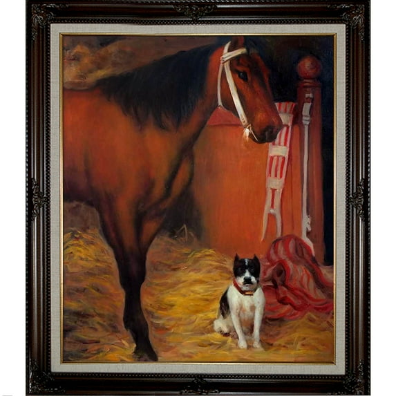 At The Stables, Horse and Dog, 1861 with Vintage Cherry Frame 20"X24"