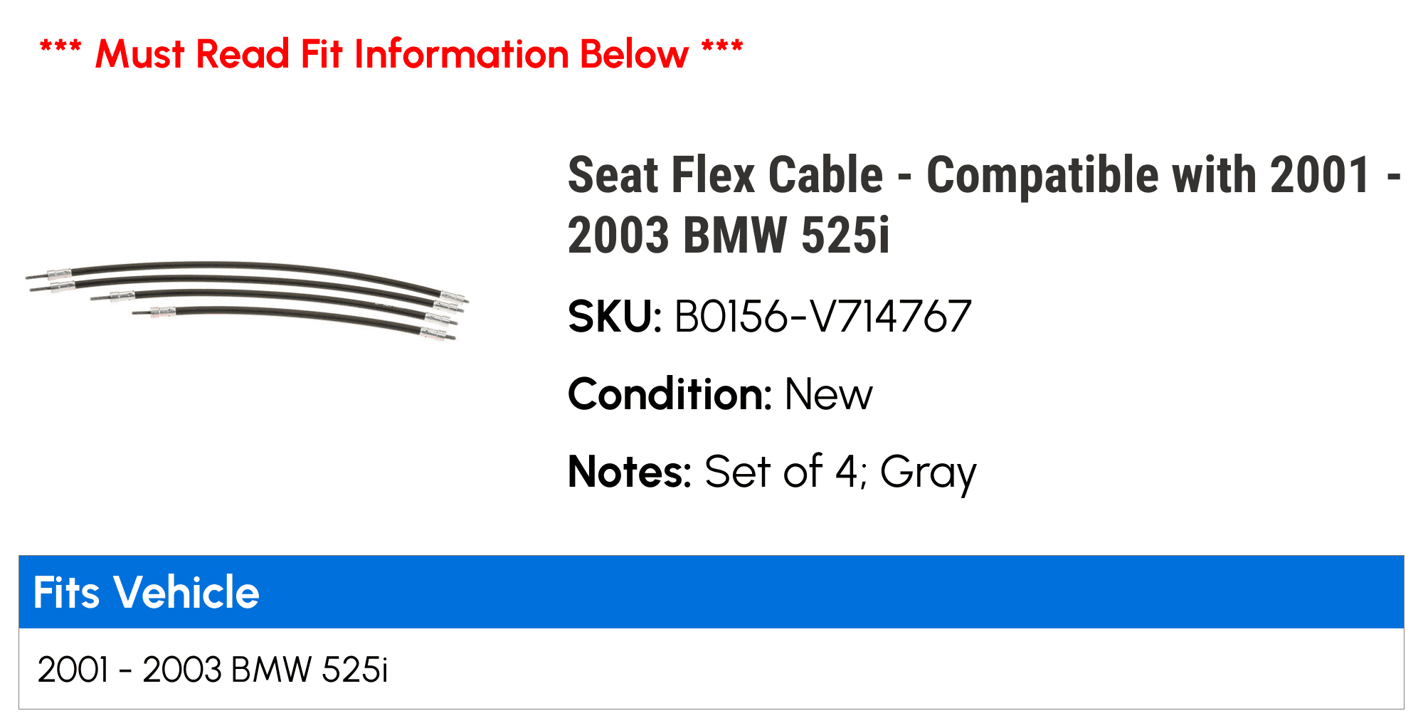 Seat Flex Cable - Compatible with 2001 - 2003 BMW 525i 2002