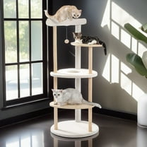 Demi Bonn 49" Multi-Level Cat Tree Modern Cat Tower Wooden Activity Center with Scratching Posts Cat Tree Tower for Indoor Cats, Beige
