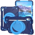 thumbnail image 1 of ELEHOLD Rugged Case for iPad 10th Gen 10.9 inch 2022,Three-Layer Protection PC+Silicone Case with 360° Rotatable Folding Handle Grip Kickstand Shoulder Strap Pencil Holder Shockproof Case,Navy+Blue, 1 of 8