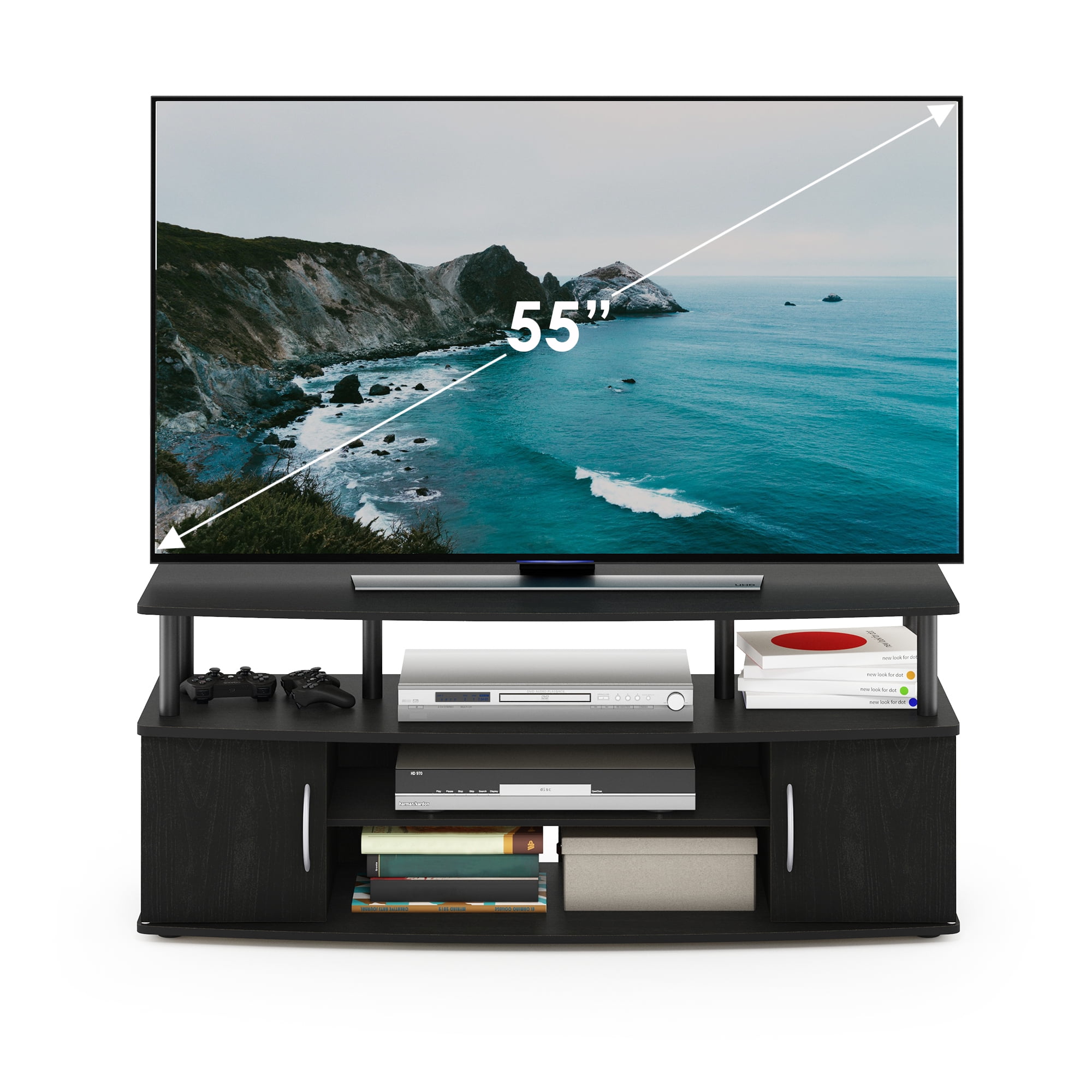 Large TV Stand For Up To 50-Inch TV with Storage Bin Furinno 15119EXBKBR Jaya 