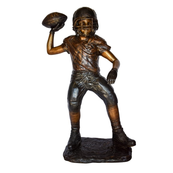 Nifao Young Boy Playing Football Bronze Statue – Home Office Decor Sculpture, 26"L x 14"W x 43"H