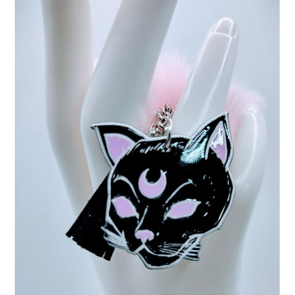 Mentor Luna Cat acrylic keychain with fur And Tassel charm