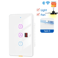 thumbnail image 2 of Tuya Smart WiFi Fan Light Switch Touch Wall Panel Voice Timer Control APP Remote Control Work for Home A,1 * Touch Panel,White, 2 of 8