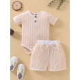 thumbnail image 2 of Baby Boy Girl Summer Outfits Short Sleeve Romper + Drawstring Elastic Shorts Set 2 Pieces, 2 of 9