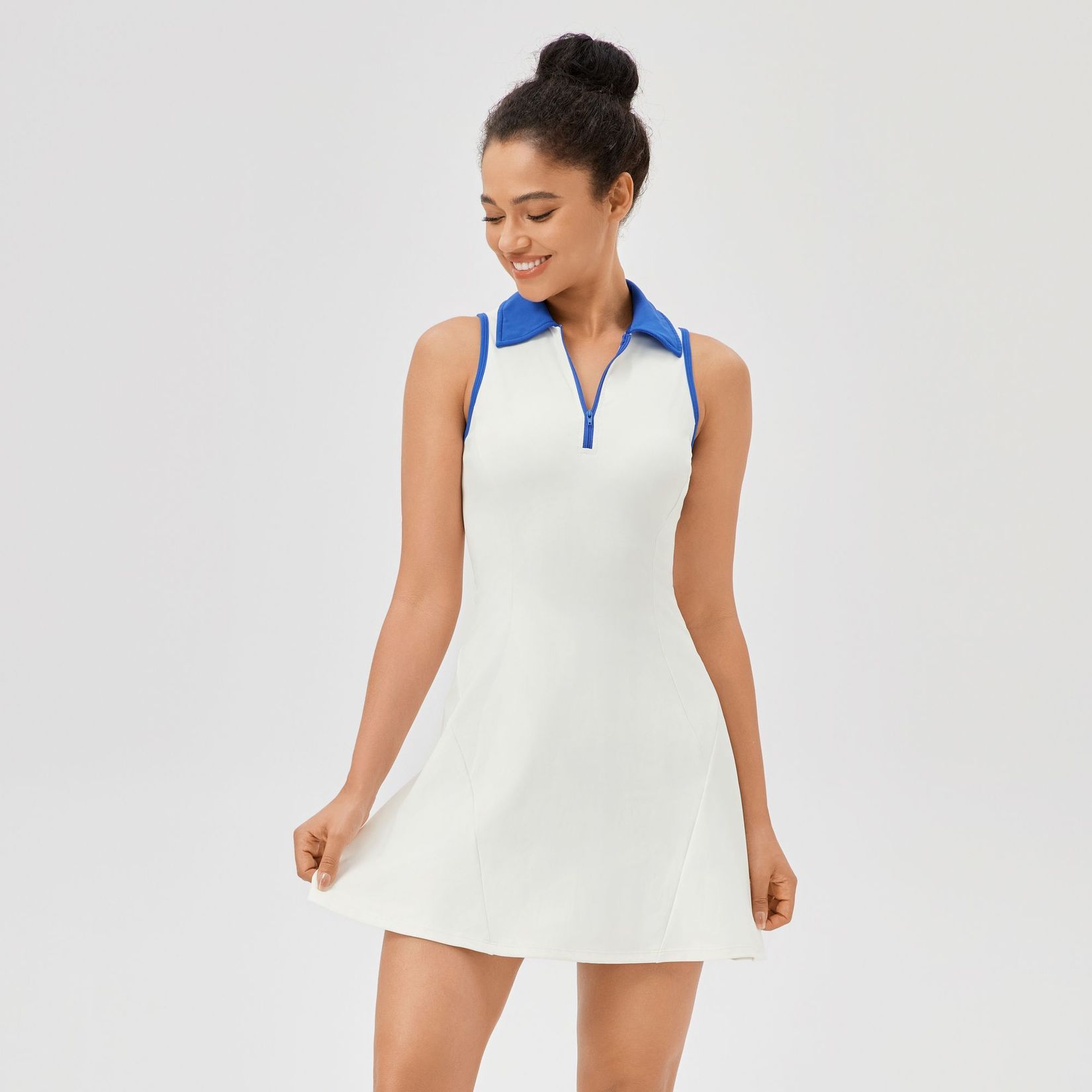 SWSMCLT Women's Summer Dress V Neck Sundress Tennis Stretchy High Waist Dresses Fitted Fall Athletic Blue 6-8