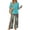 Turquoise, variant on Vintage Sunflower Sketch Print Two Piece Set for Women, 3/4 Sleeve Button Down Top & Wide Leg Pants - Boho Casual Lounge Outfit with High Waist Trousers Beige L