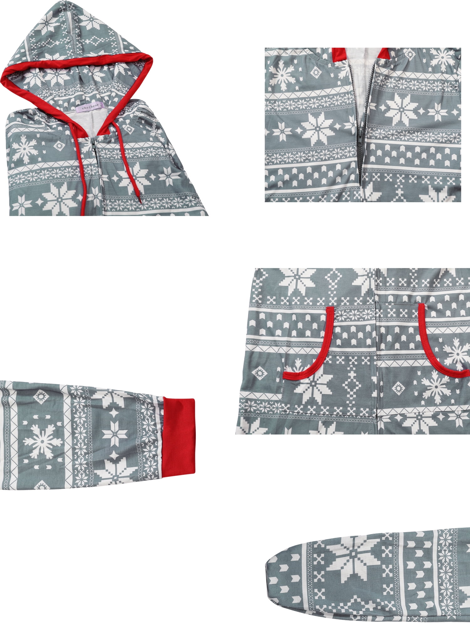 Unique Bargains Womens Family Christmas One Piece Pajama Zipper Set with Pockets 2XL Grey Men's