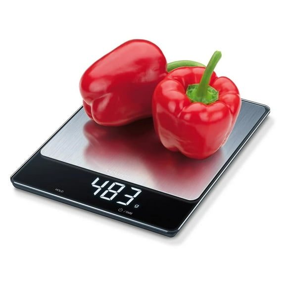 Beurer KS34 Digital Kitchen Scale - Precise Scale for Food Ounces and Grams, 33lbs Capacity, XL Weighing Platform for Meal Prep, Magic Display, Tare Function - Batteries Included - Black Glass