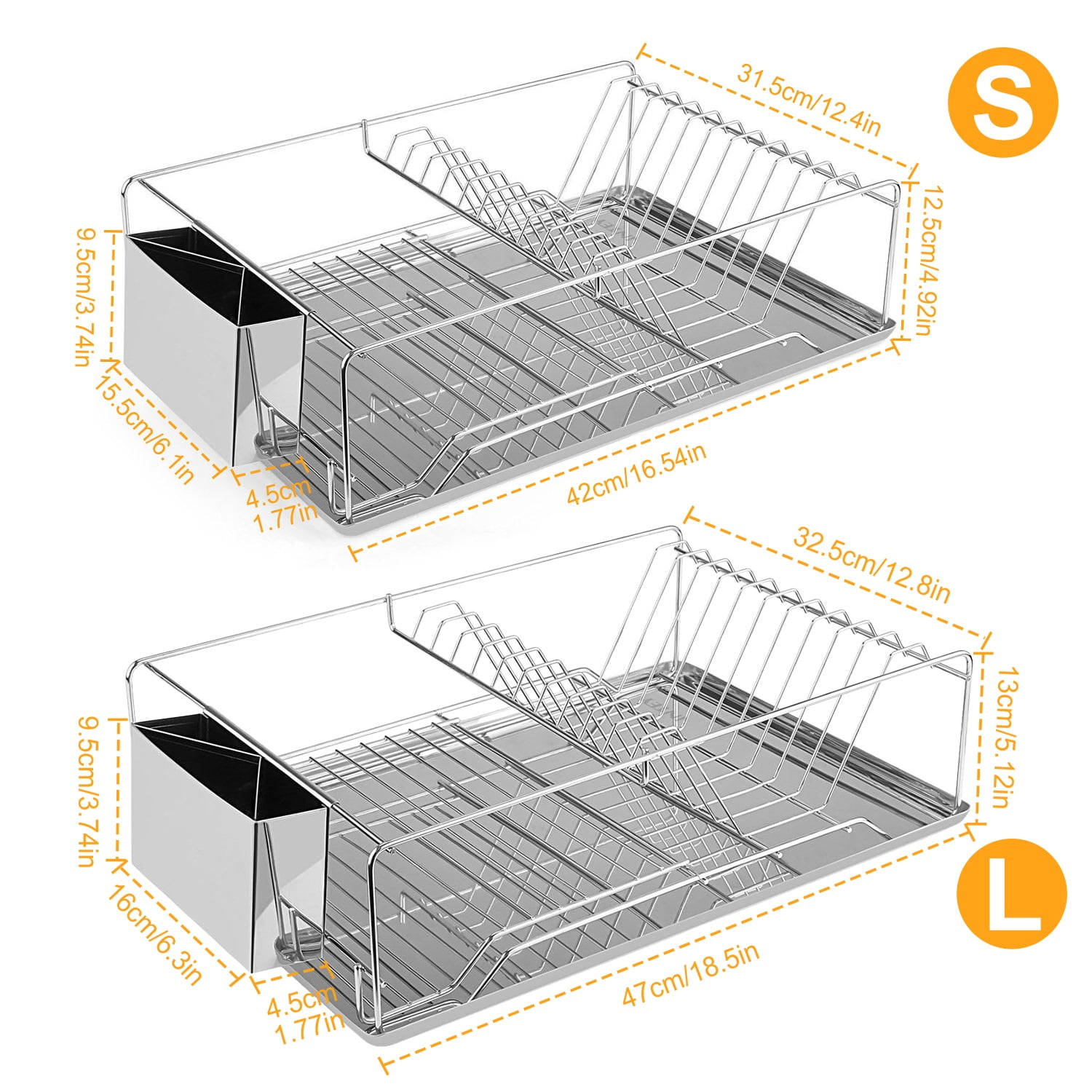 Imountek Dish Drying Rack Stainless Steel Kitchen Dish Rack with Drainboard Cutlery Holder, S