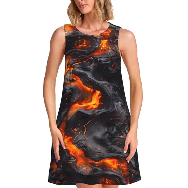 Disketp Molten Lava Abstract Flow para Vestido sin Mangas para Mujeres, Vestidos de Verano para Mujeres, Casual y Holgado para la Playa