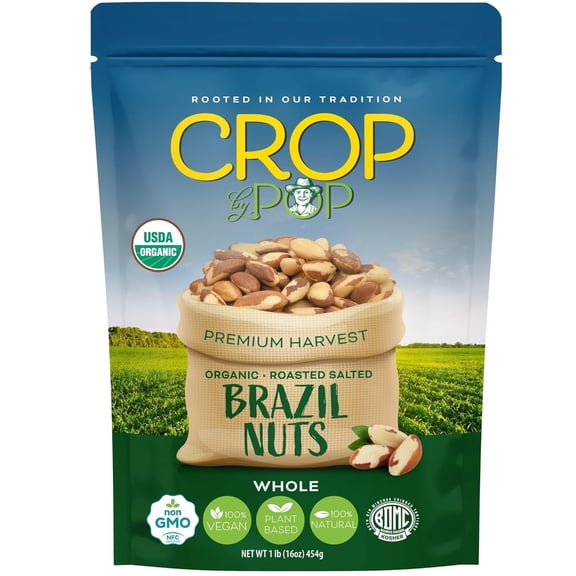 Crop By Pop - Organic Brazil Nuts Roasted & Salted USDA Non GMO (8 Oz) All Natural, Keto, Vegan, Kosher