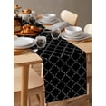 thumbnail image 6 of Table Runner Dresser Scarves 108 Inch Long,Minimalist White Lattice Texture on Black Linen Dining Table Runners Arrow Stripe and Checker Tabletop Scarf for Wedding Holiday Party Kitchen, 6 of 9
