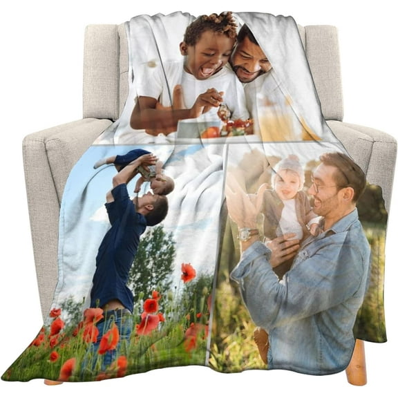 Custom Blanket with Photo Text Personalized Gift, 1-10 Pictures Customized for Mother Father Family, Christmas Halloween Thanksgiving Birthday Wedding Valentine's Day Gift 40''x30''