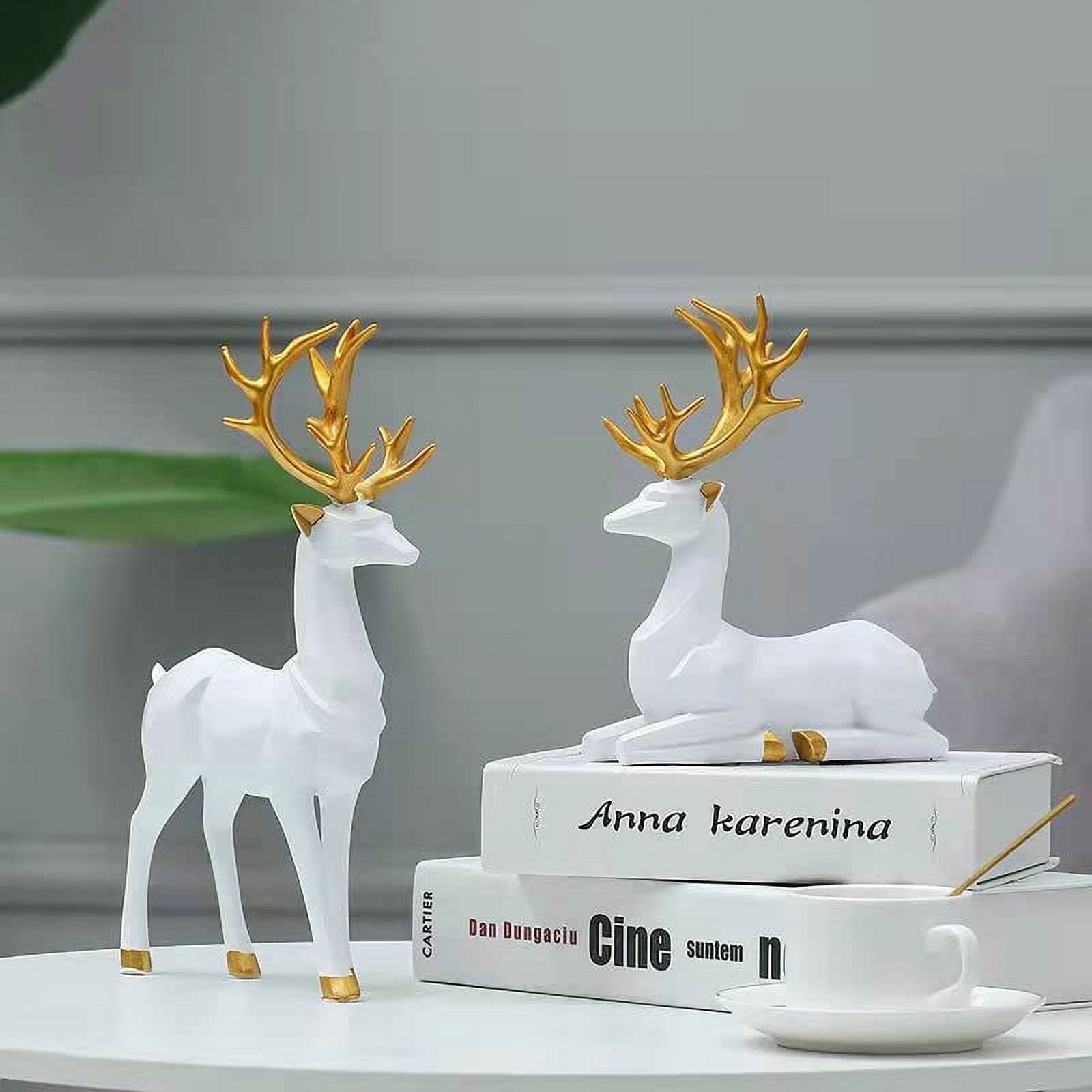 2 Figurines De Renne Dorées En Résine – Déco De Noël Style Nordique Pour Cheminée, Bureau, Salon - 7