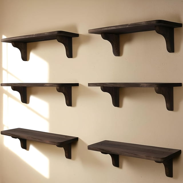 Reinforced Steel Bracket Room Shelves for Bedroom Wall - Easy to Install Template and Video Included - Wall Mounted Rustic Wood Shelves for Bathroom Home Décor