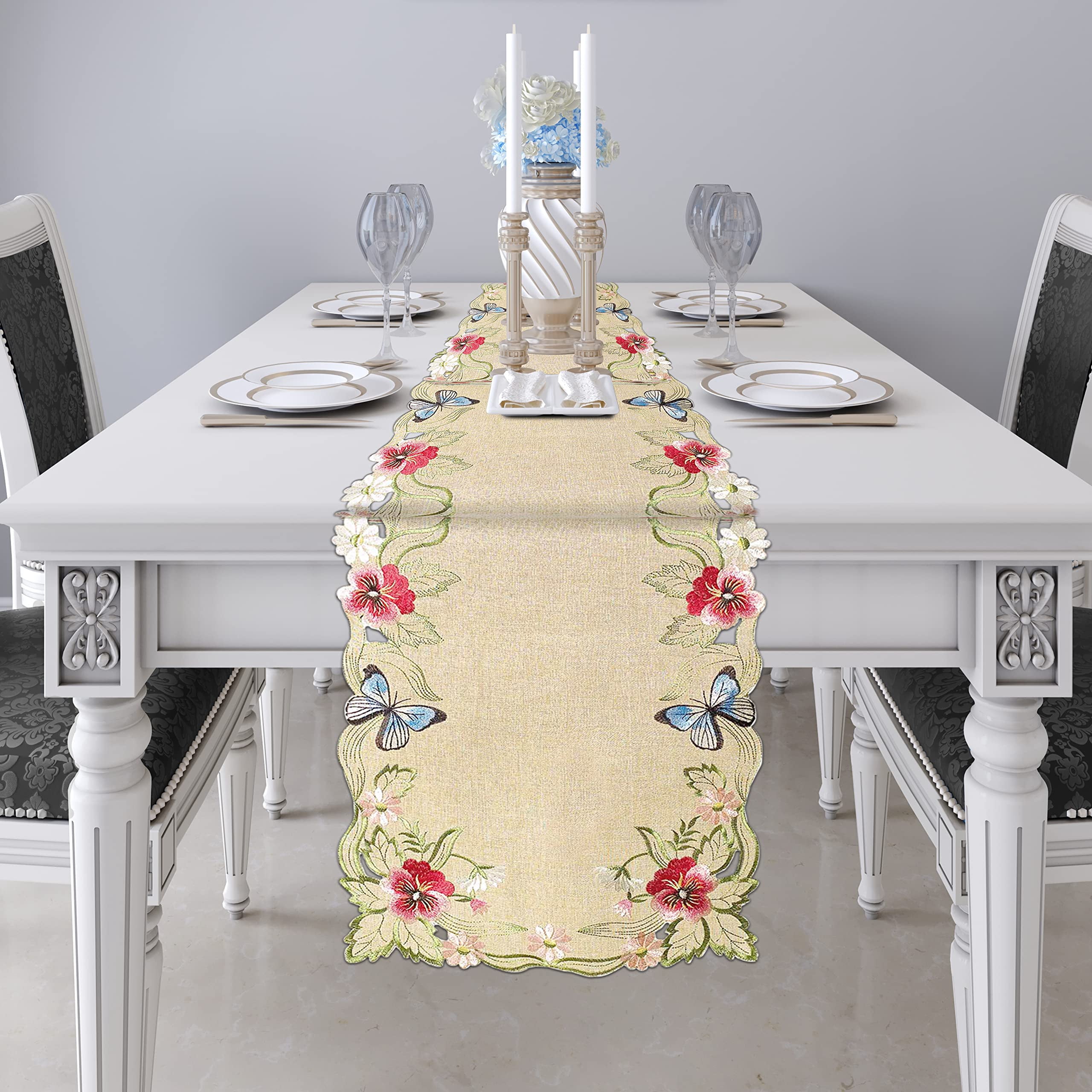 Table Runner for Dining Table, Gold Lace Table Linen, 14x108 inches - The Maliana Collection - Home Decor