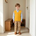 thumbnail image 6 of AUDeals Kids Cable Knit Sweater Vest, Crochet V Neck Sleeveless Pullover, Cotton School Uniform Waistcoat, Loose Fit Lightweight Sweater (Orange, 11-12 Years), 6 of 6