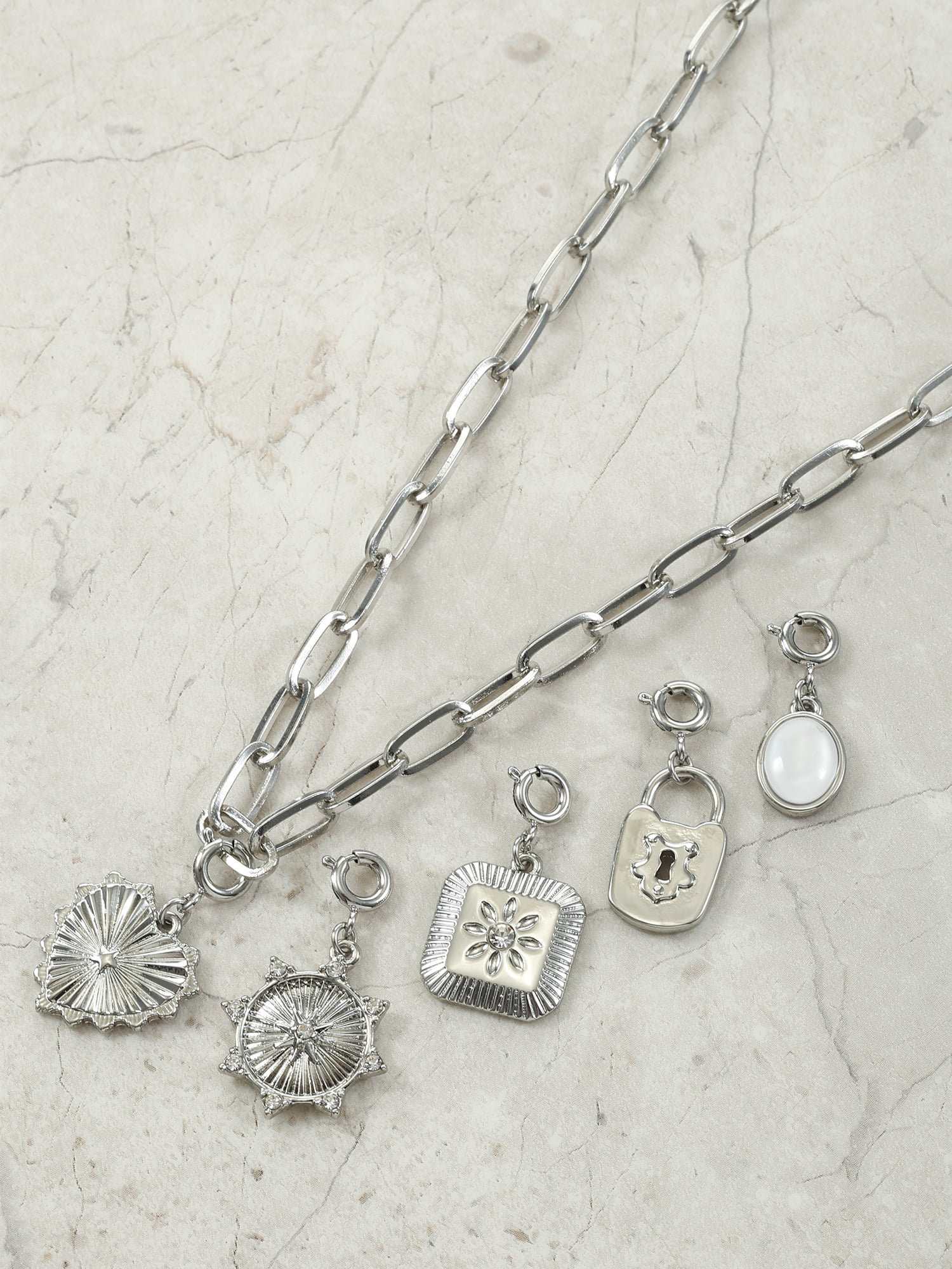 No Boundaries Holiday Gifting Silvertone Necklace & Charm Set
