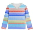 thumbnail image 4 of Ugoldhm Girls Fashion Shirts V Neck Striped Tunic Casual Tops Fall Long Sleeve Loose Tees, 4 of 8
