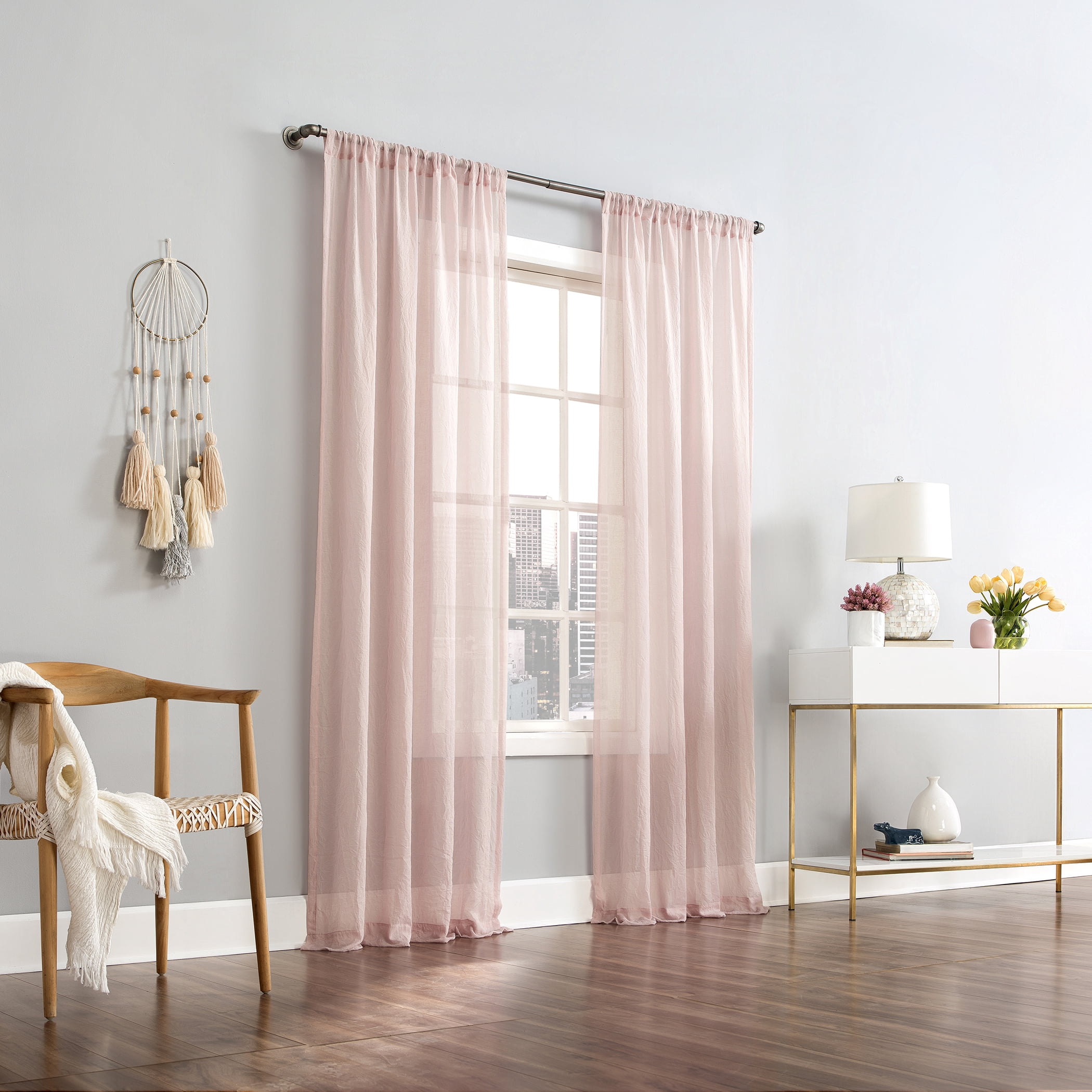Mainstays Linen Textured Semi-Sheer Rod Pocket Curtain Panel, 50"x96", Blush