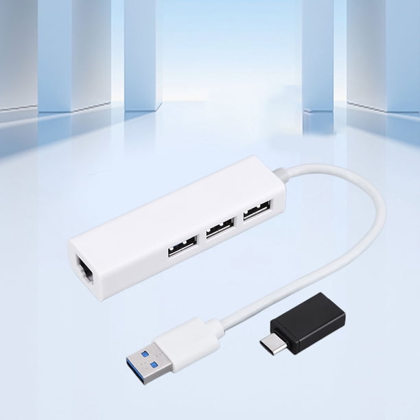 Hub de datos de 3 puertos USB3.0 RJ45 para computadora portátil iOS Mac Android (USB y tipo C)
