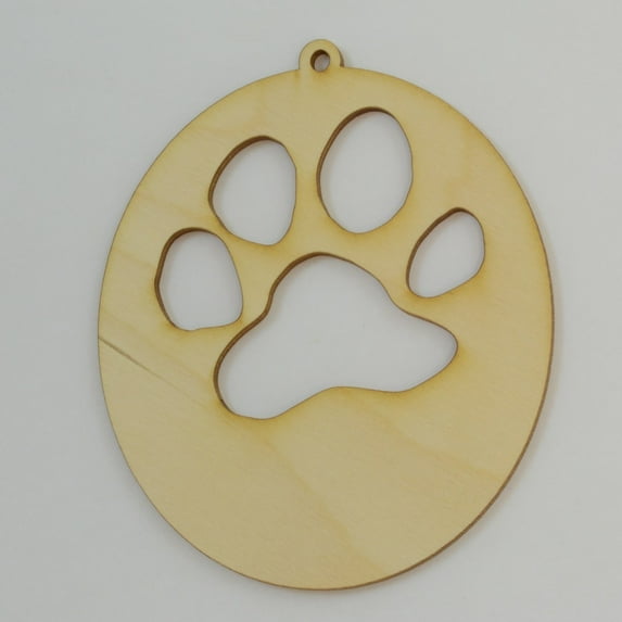 Package Of 10, 3.5" X 4" X 1/8" Dog Paw Wood Ornament