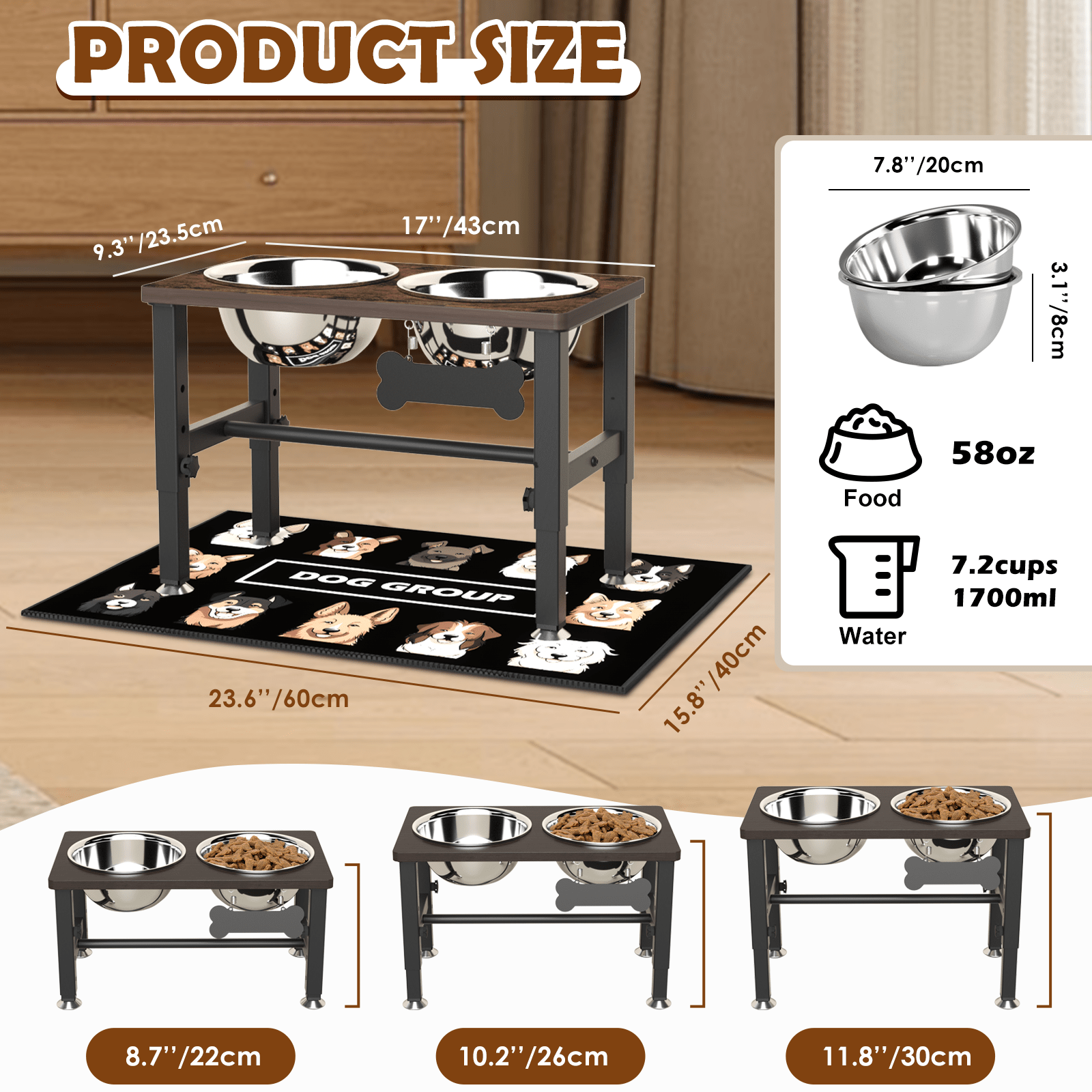 ADENGL Elevated Dog Bowl Stand Adjustable with Stainless Steel Bowls photo 3