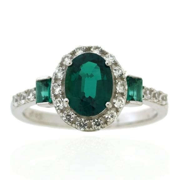 Jay Heart Designs 925 Sterling Silver Created Emerald and Created White Sapphire Ring