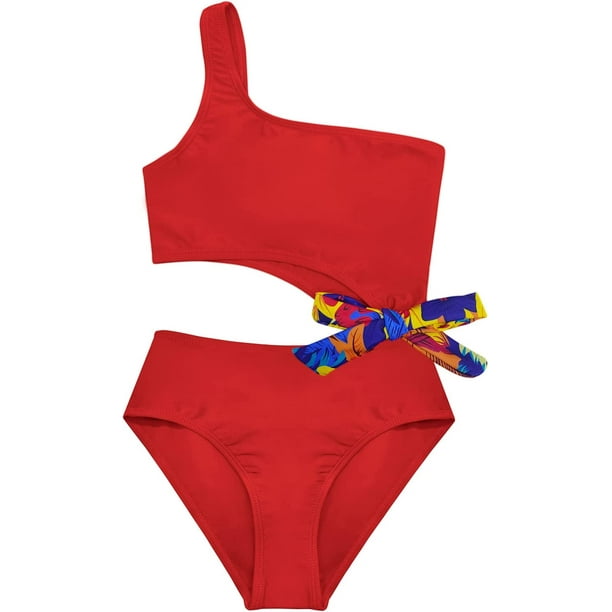 El Traje de baño del Arco del Arco del Traje de baño de un Hombro de la niña Rojo 8 Años Rojo 8 Años Xishao ropa