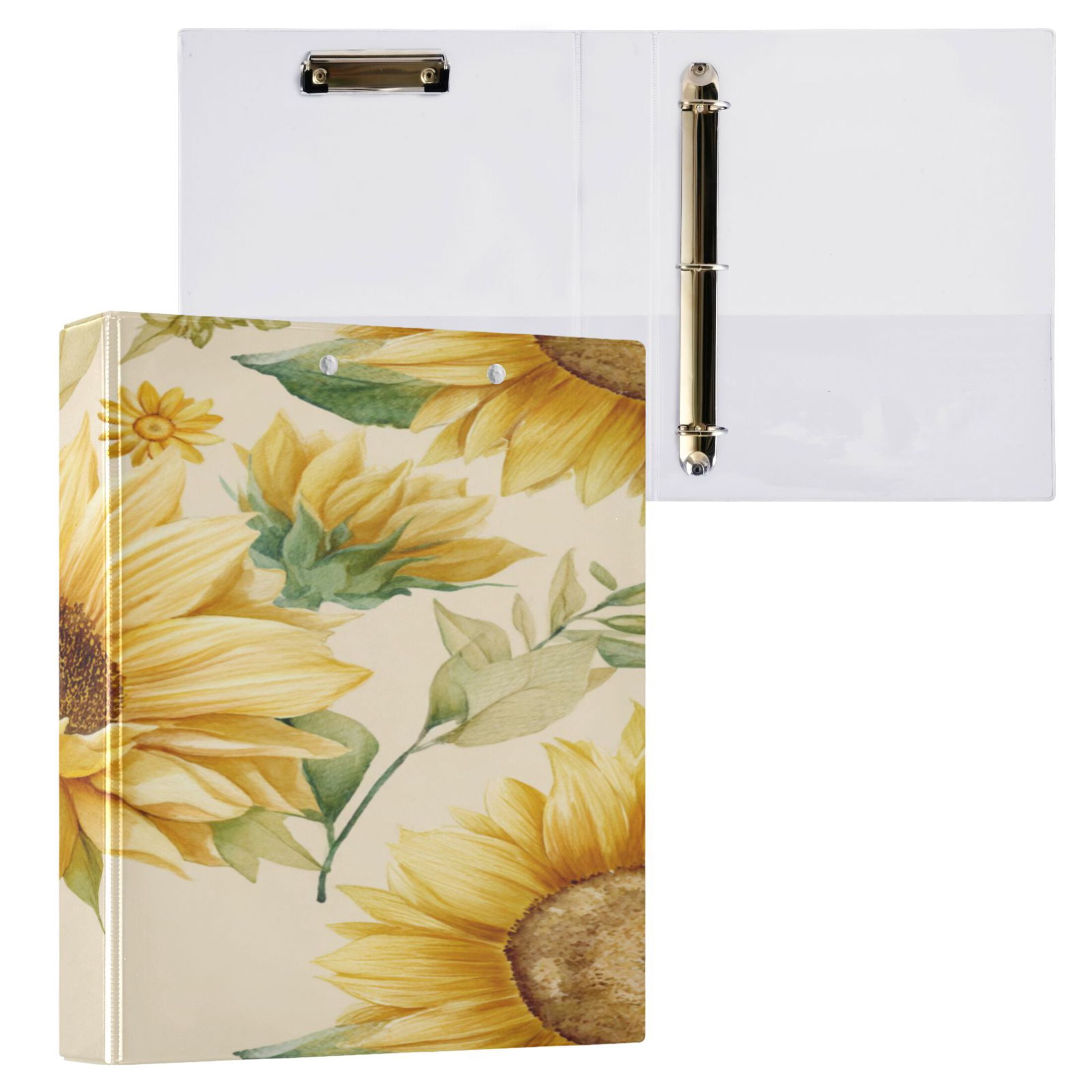 3 Ring Binder 1.5 inch Round Rings with Interior Pockets Binders Organizer Office School 2Pack Vintage Fashion Sunflowers