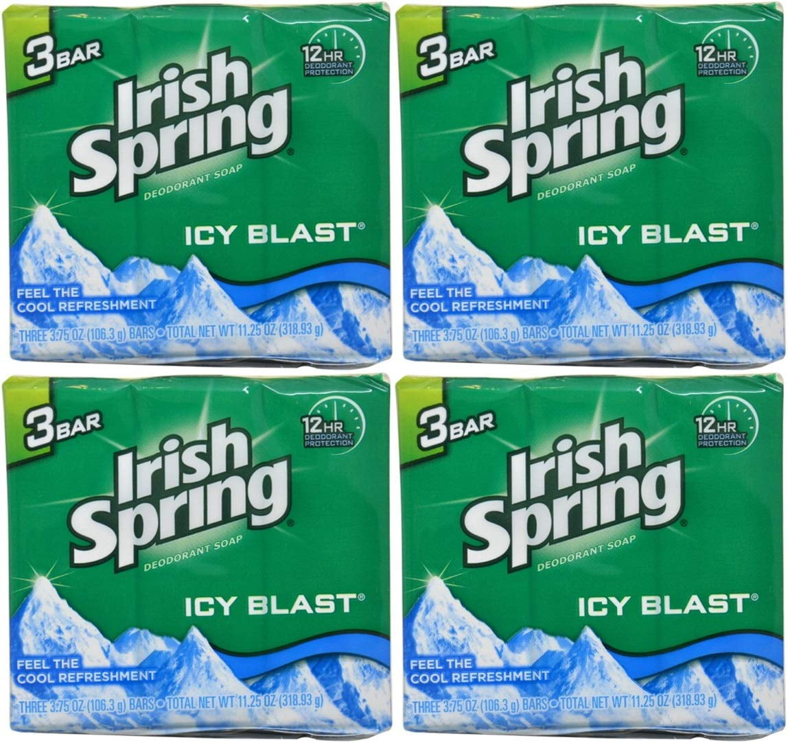 Irish Spring Bath Bar, Icy Blast 3.75 Oz, 12 Count 4pack of 3 Bar